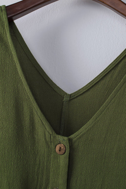 Button V Neck Romper With Belt